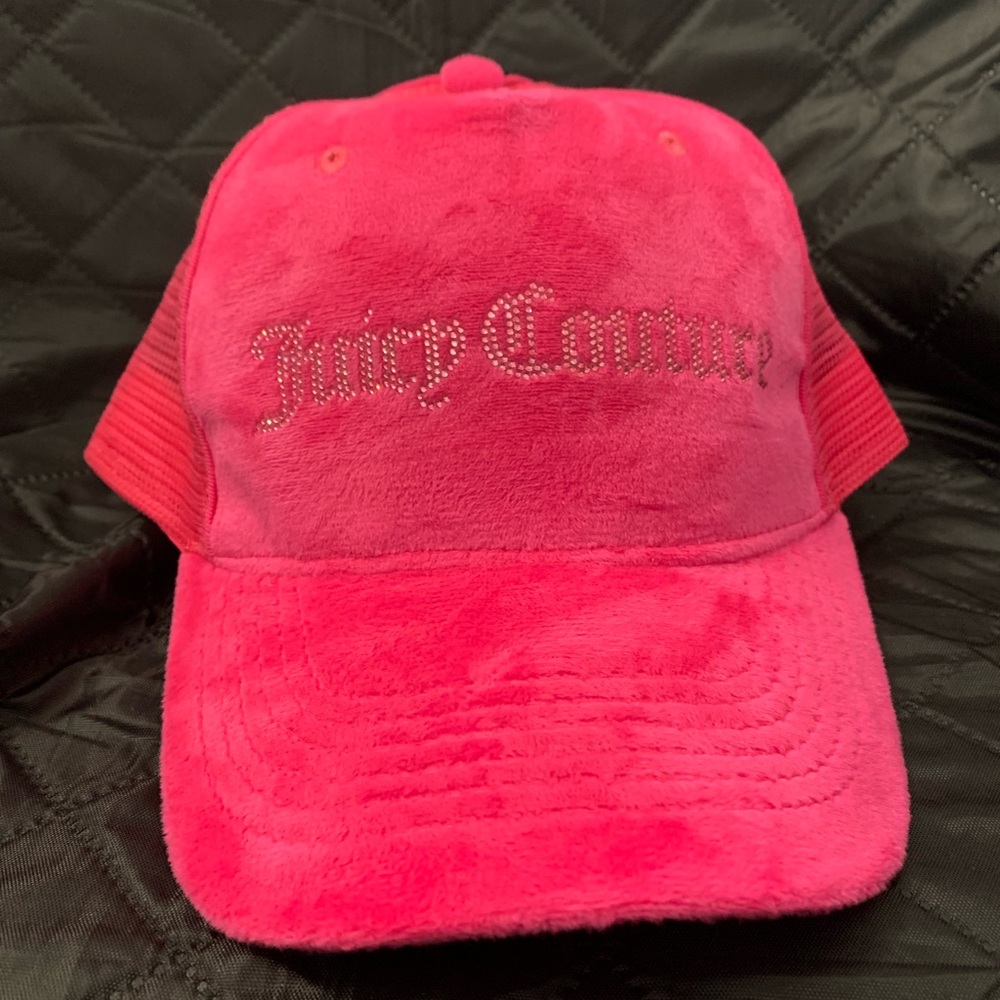 Juicy Couture Pink Velour Baseball Trucker Cap